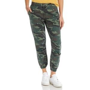 Sundry Joggers Pants Women's Size 26 Green Camo Stars Ankle Zip Utility Pocket